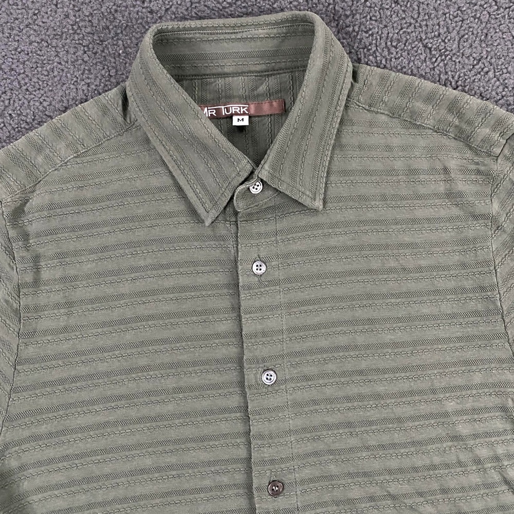 Mr Turk Shirt‎ Mens Medium Green Stripe Knit Texture Button Up Beach Resort
